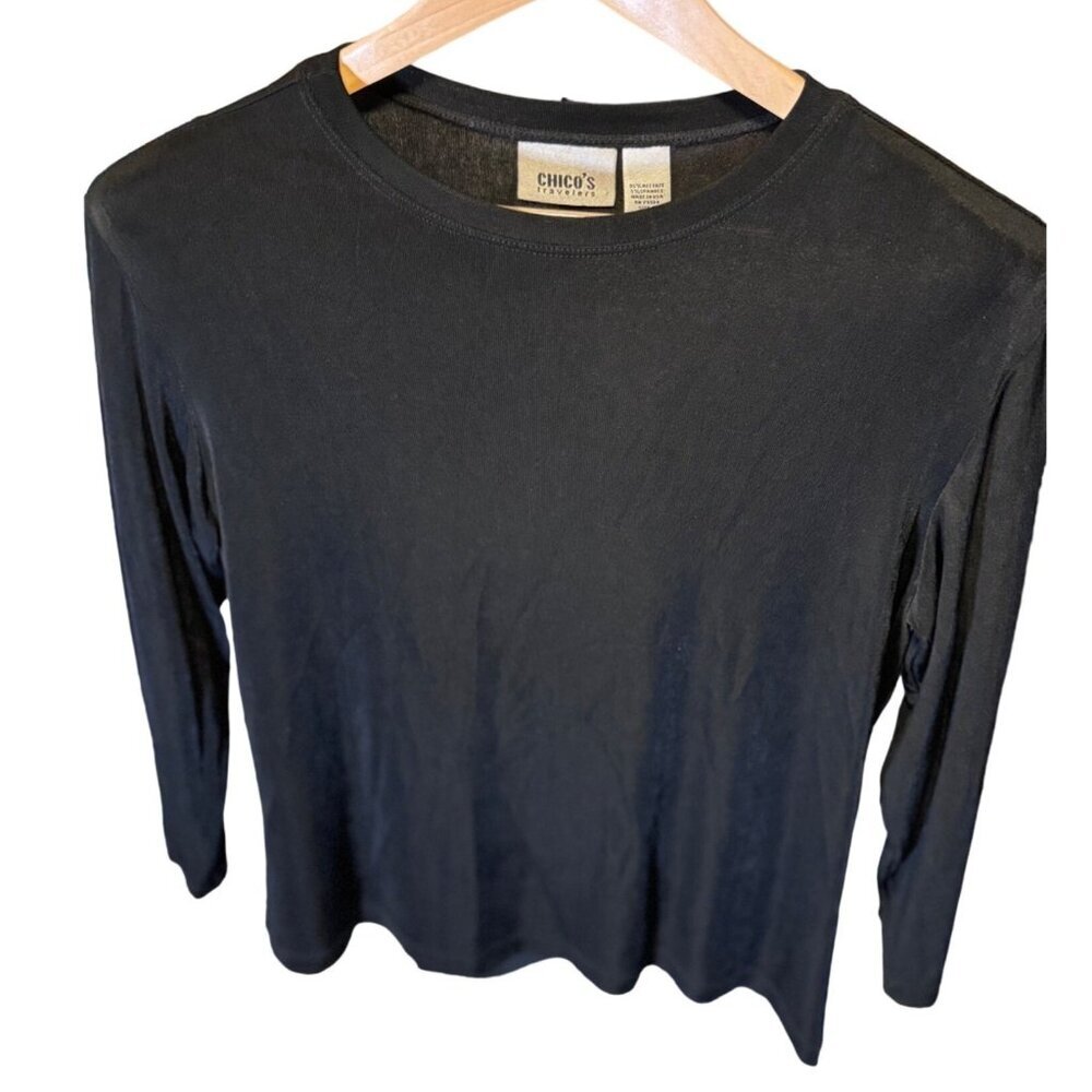Chico's Travelers Black Long Sleeve Pullover Crew Neck Top Sz L